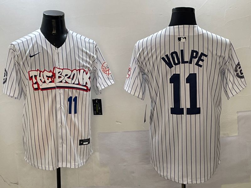 Men New York Yankees #11 Volpe White Stripe four generations Joint Name 2025 Nike MLB Jersey style 4->new york mets->MLB Jersey
